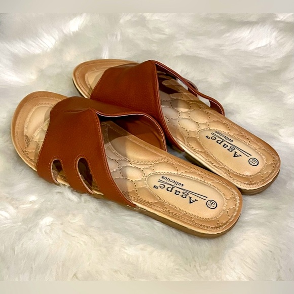 Agape Collection Leather Orthopedic Sandals Slides Flip Flops Thongs Shoes Tan - Picture 2 of 8